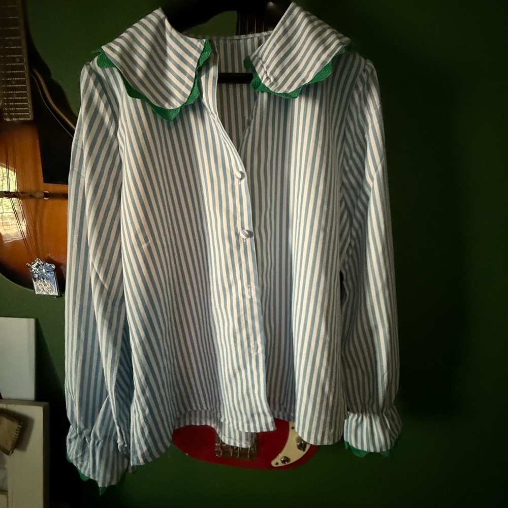 Blue and White Striped Blouse